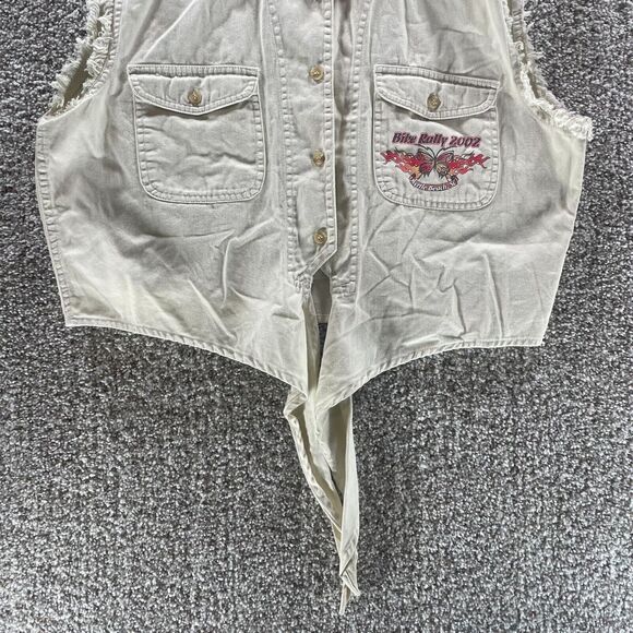 Vintage Bikers World Vest Womens XL Tan Bike Rally 2002 Logo Myrtle Beach SC Y2K - Picture 7 of 14